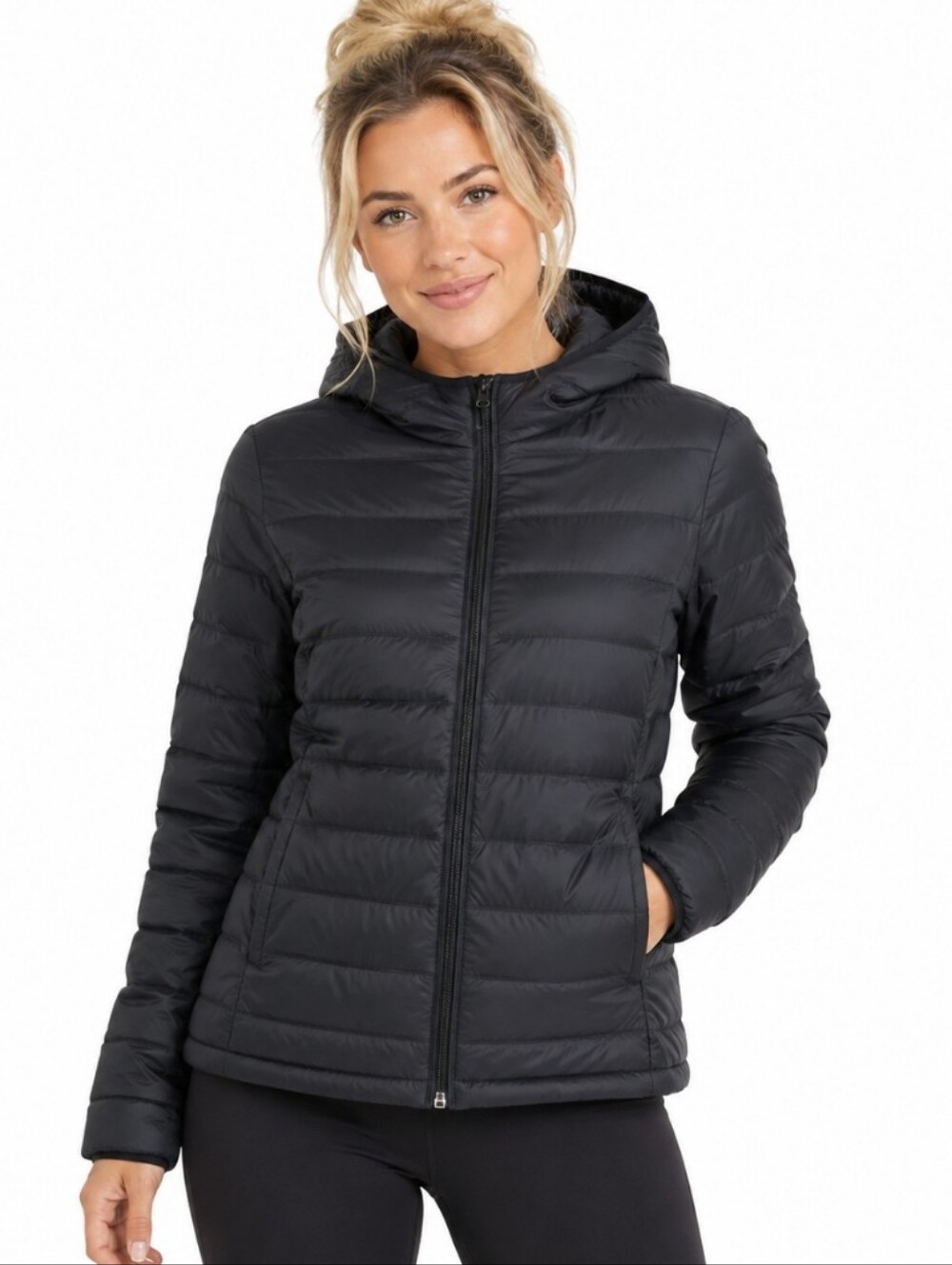 NWT Amazon Essentials Women's Black Hooded Packable Puffer Jacket (Sz:med)